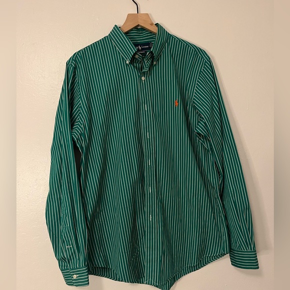 Ralph Lauren Other - Ralph Lauren  green white striped button-down long sleeve shirt Large